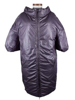 MARNI Metallc Silver Silk Padded Puffer Coat IT 38 Funnel Neck 3/4 Sleeve